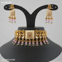 Mayro Handmade Pink necklace with earring for women - MYN020