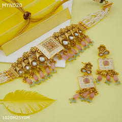 Mayro Handmade Pink necklace with earring for women - MYN020