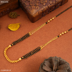 Mayro Three Line Shining Golden Ball Mangalsutra for Women- MYM109