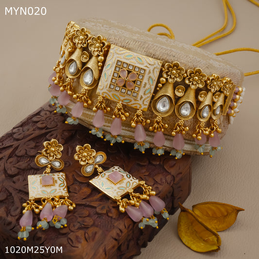 Mayro Handmade Pink necklace with earring for women - MYN020