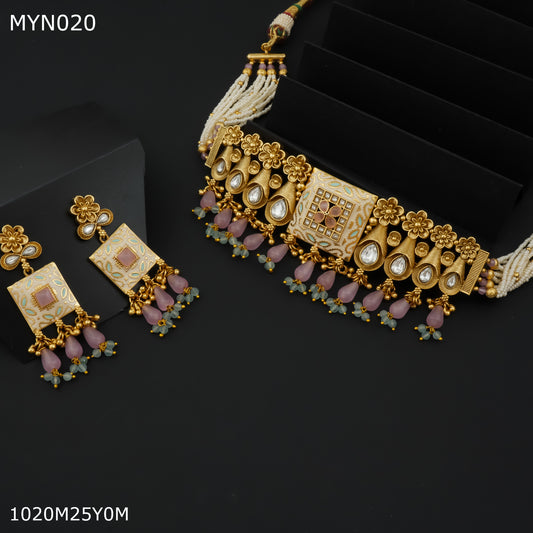 Mayro Handmade Pink necklace with earring for women - MYN020