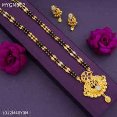 Mayro 1MG Two line AD mangalsutra with earrings for women - MYGM012