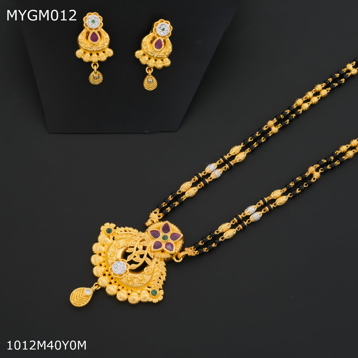 Mayro 1MG Two line AD mangalsutra with earrings for women - MYGM012