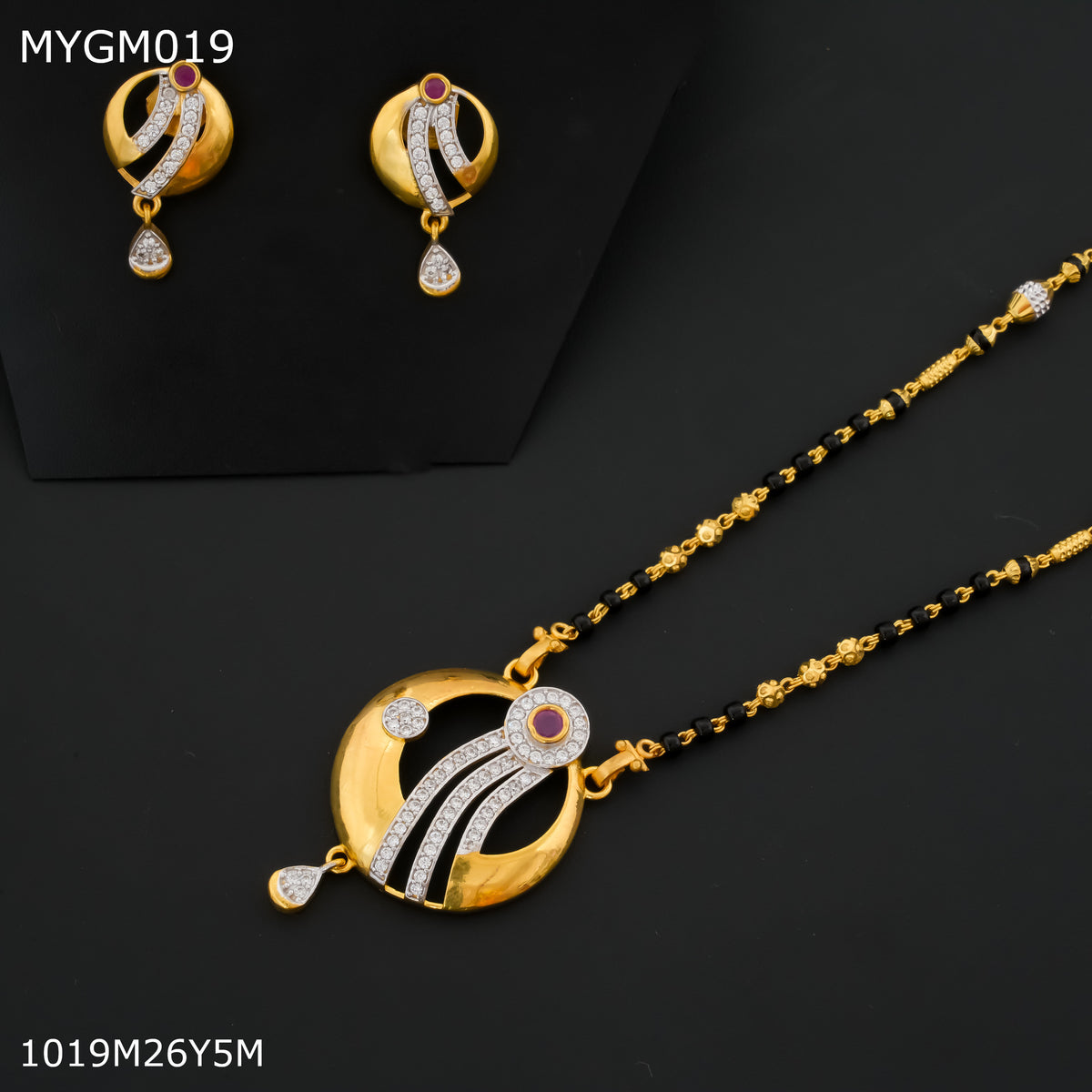 Mayro 1MG One line Round mangalsutra with earrings for women - MYGM019