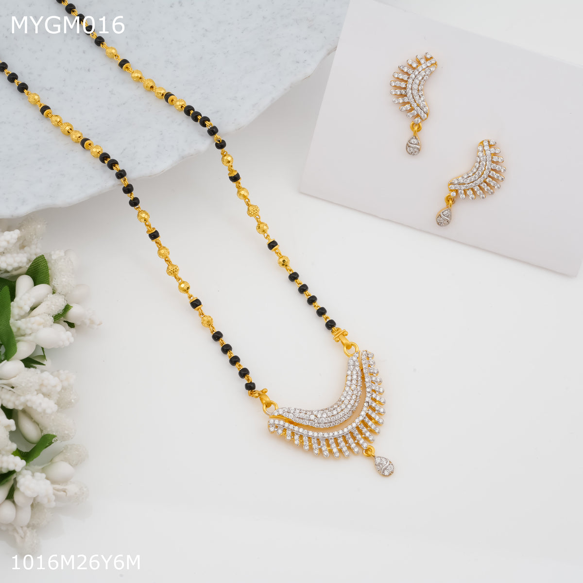 Mayro 1MG One line moon mangalsutra with earrings for women - MYGM016