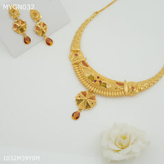 Mayro 1MG C Cut Neckless With Earring for women - MYGN032