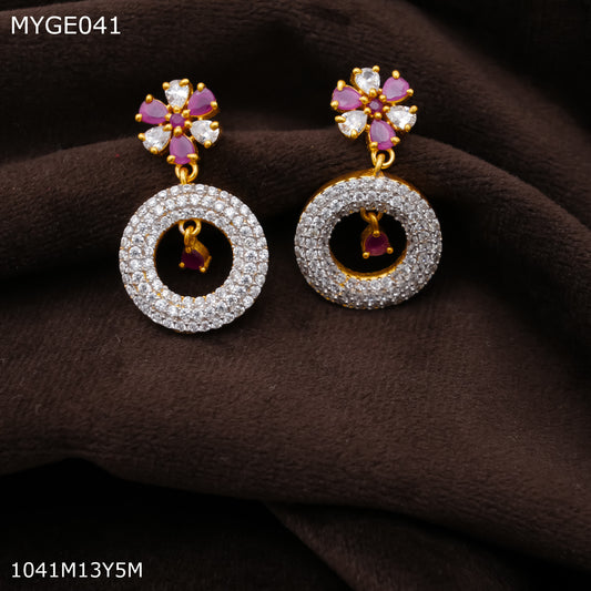 Mayro round pink stone AD gold plated Earring - MYGE041