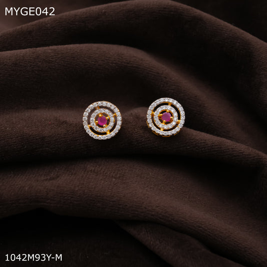 Mayro round pink stone AD gold plated Earring - MYGE042