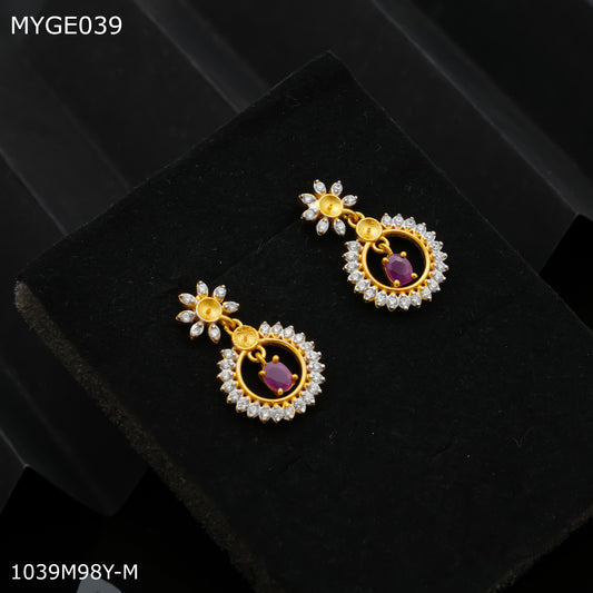 Mayro AD pink stone gold plated Earring for women - MYGE039