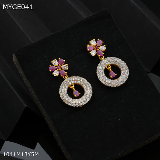 Mayro round pink stone AD gold plated Earring - MYGE041