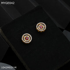 Mayro round pink stone AD gold plated Earring - MYGE042