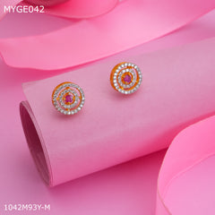 Mayro round pink stone AD gold plated Earring - MYGE042