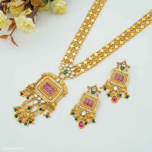 Mayro Handmade antique mor long Set with earring for women - MYC062