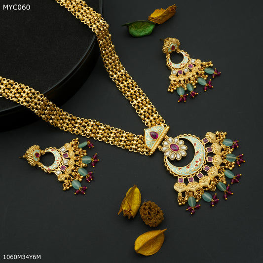 Mayro Handmade antique long Set with earring for women - MYC060