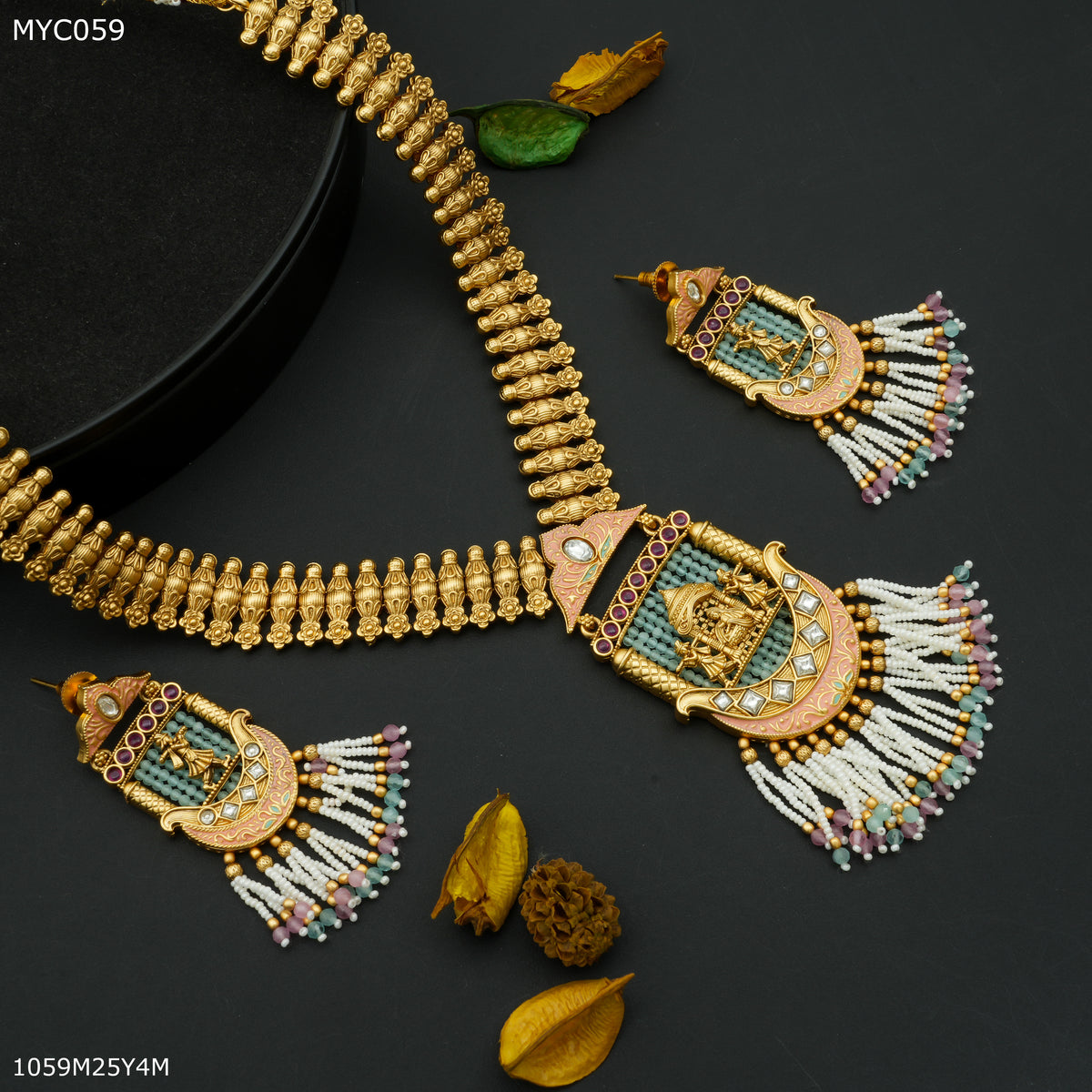 Mayro Handmade antique doli necklace with earring for women - MYC059