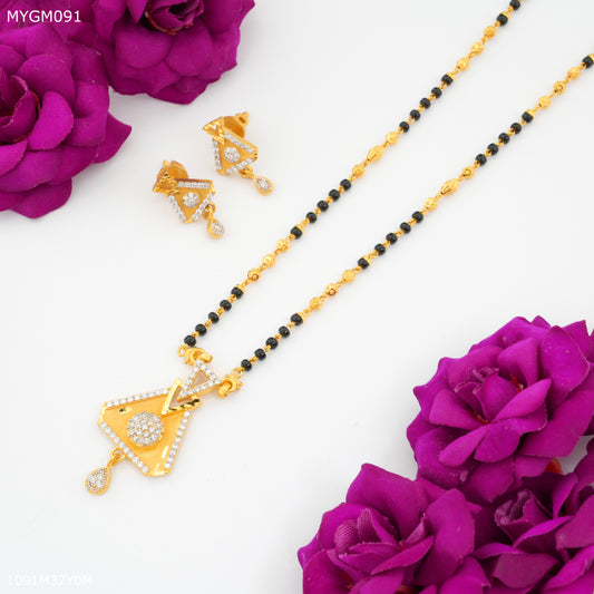 Mayro One Line Tringle cut with AD  Design mangalsutra - MYGM091