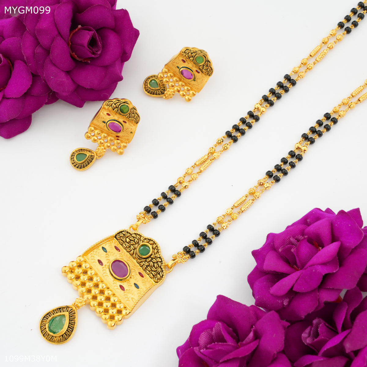 Mayro Two Line Pink stone Design mangalsutra - MYGM099