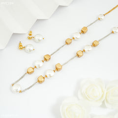 Mayro White and Golden Chain with Earing for Women- MYC104