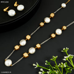 Mayro White and Golden Chain with Earing for Women- MYC104