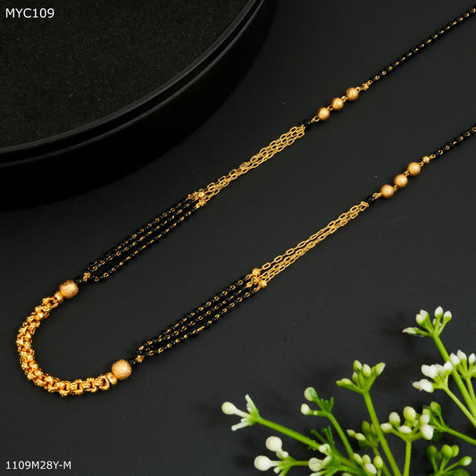 Mayro Three Line Shining Golden Ball Mangalsutra for Women- MYM109