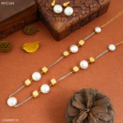 Mayro White and Golden Chain with Earing for Women- MYC104