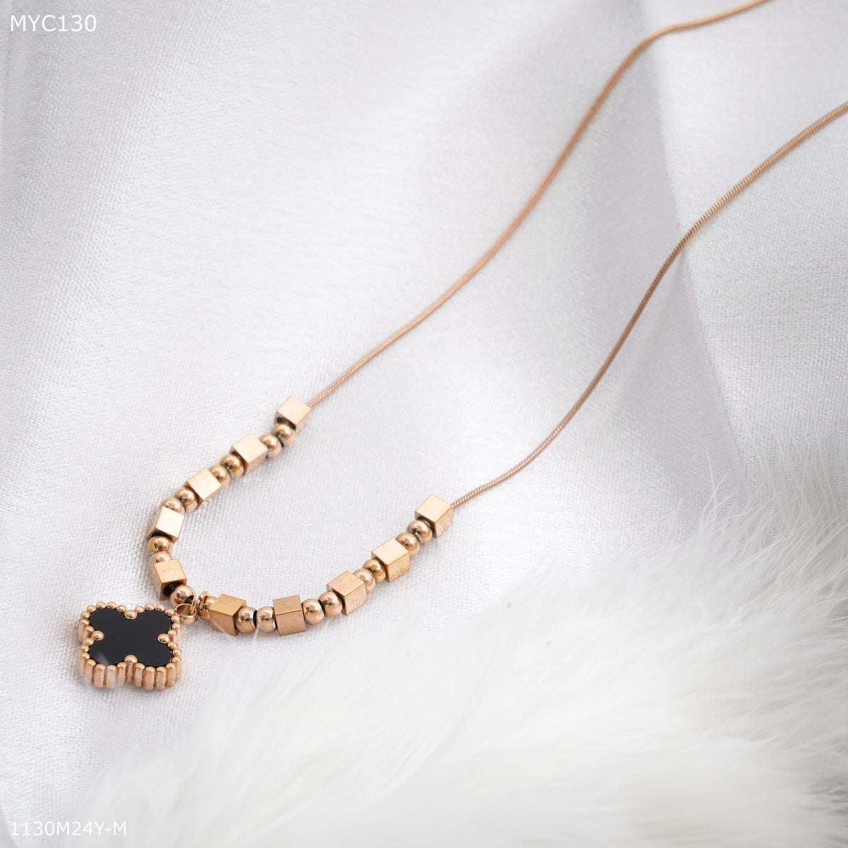 Mayro Black Flower with Rosegold Chain for Women- MYC130