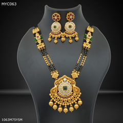 Mayro rajwadi Green stone moti mangalsutra with earring for women - MYC063