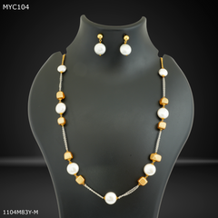 Mayro White and Golden Chain with Earing for Women- MYC104