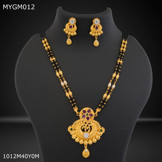 Mayro 1MG Two line AD mangalsutra with earrings for women - MYGM012